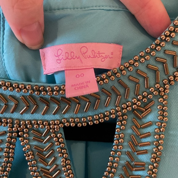 Lilly Pulitzer Baby Blue Mini Dress with Beaded Cut Out Neckline - Picture 3 of 12
